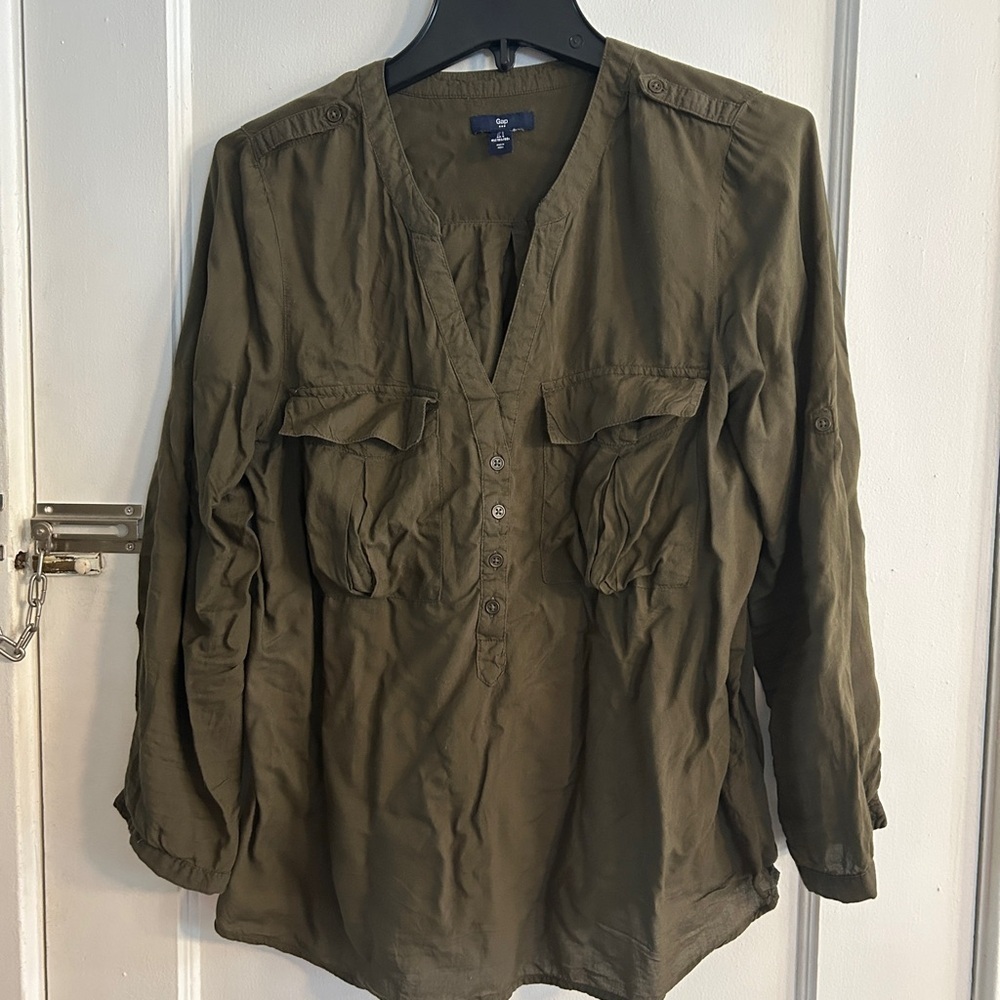 Gap Women’s S Olive Green Modal Button Top Military